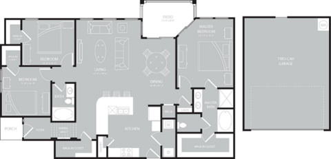 Floor plan for 3 beds, 2 baths, 1537 sqft